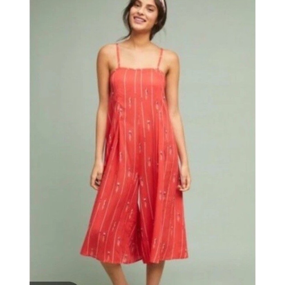 Anthropologie Postmark SMALL SWIMMERS Jumpsuit Women Wide Leg Boho Orange